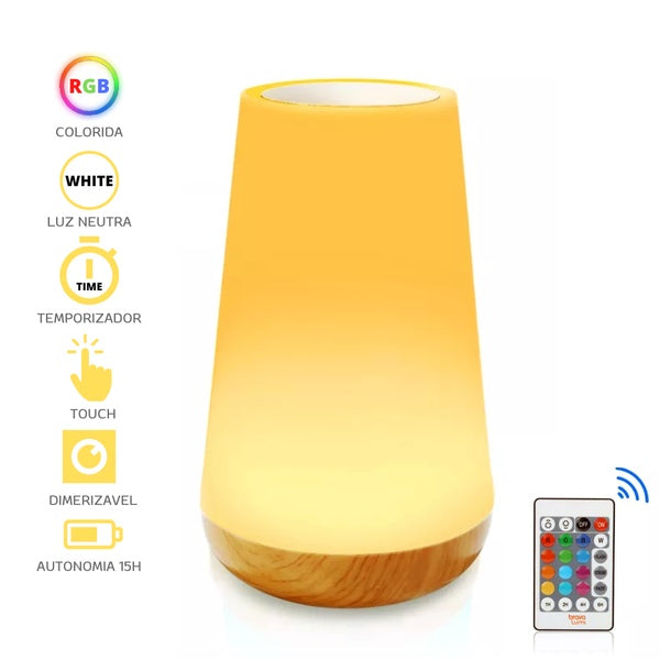 Luminária de Mesa LED RGB com Controle - 13 Cores- CORES DO VENTO