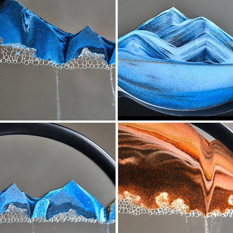 Quadro de Areia em Vidro Ampulheta 3D - Sandscape- CORES DO VENTO